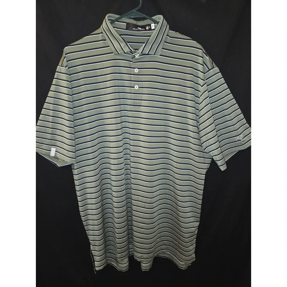 RLX Ralph Lauren Golf Polo Shirt Mens Sz XL Green Blue Stripes Short‎ Sleeve